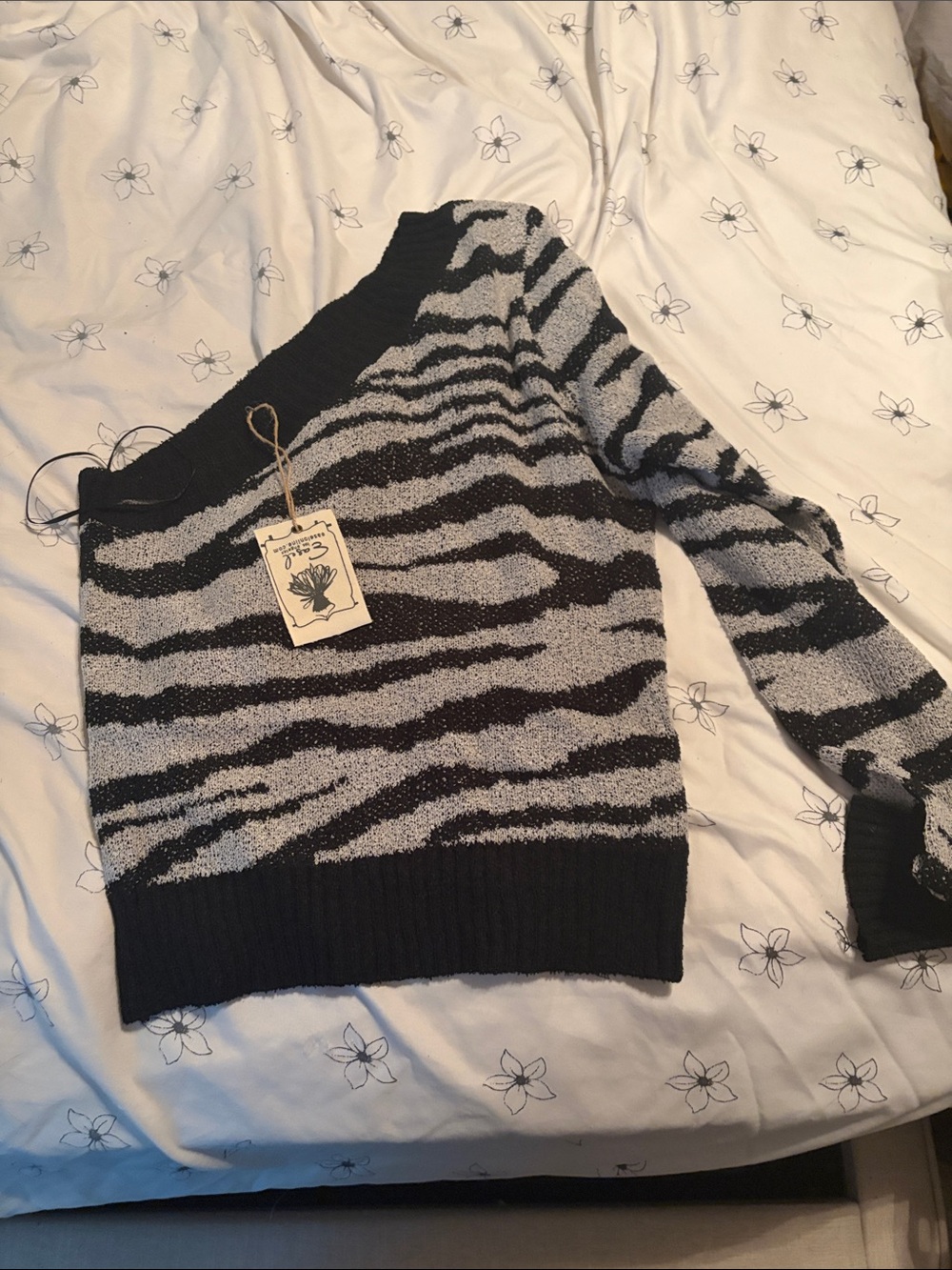 Easel Black and Gray Zebra-Stripe Women's Sweater
